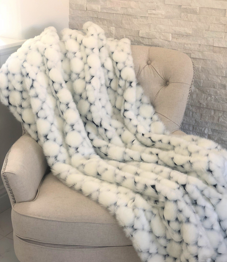 White with Black Shades Faux Fur Snow Luxury Throw