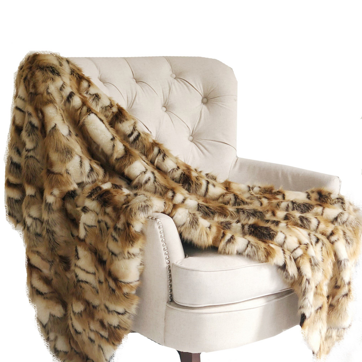 Brandy Gold and White Faux Fox Handmade Luxury Throw