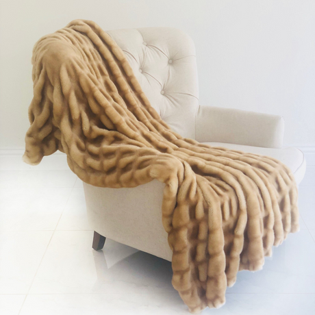 Beige Tissavel Mink Faux Fur Handmade Luxury Throw