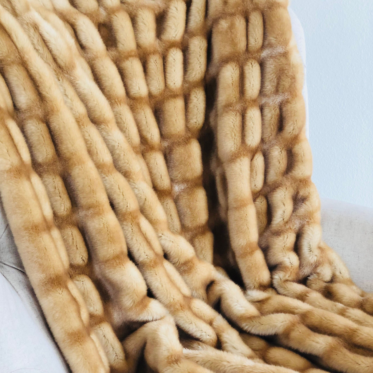 Beige Tissavel Mink Faux Fur Handmade Luxury Throw