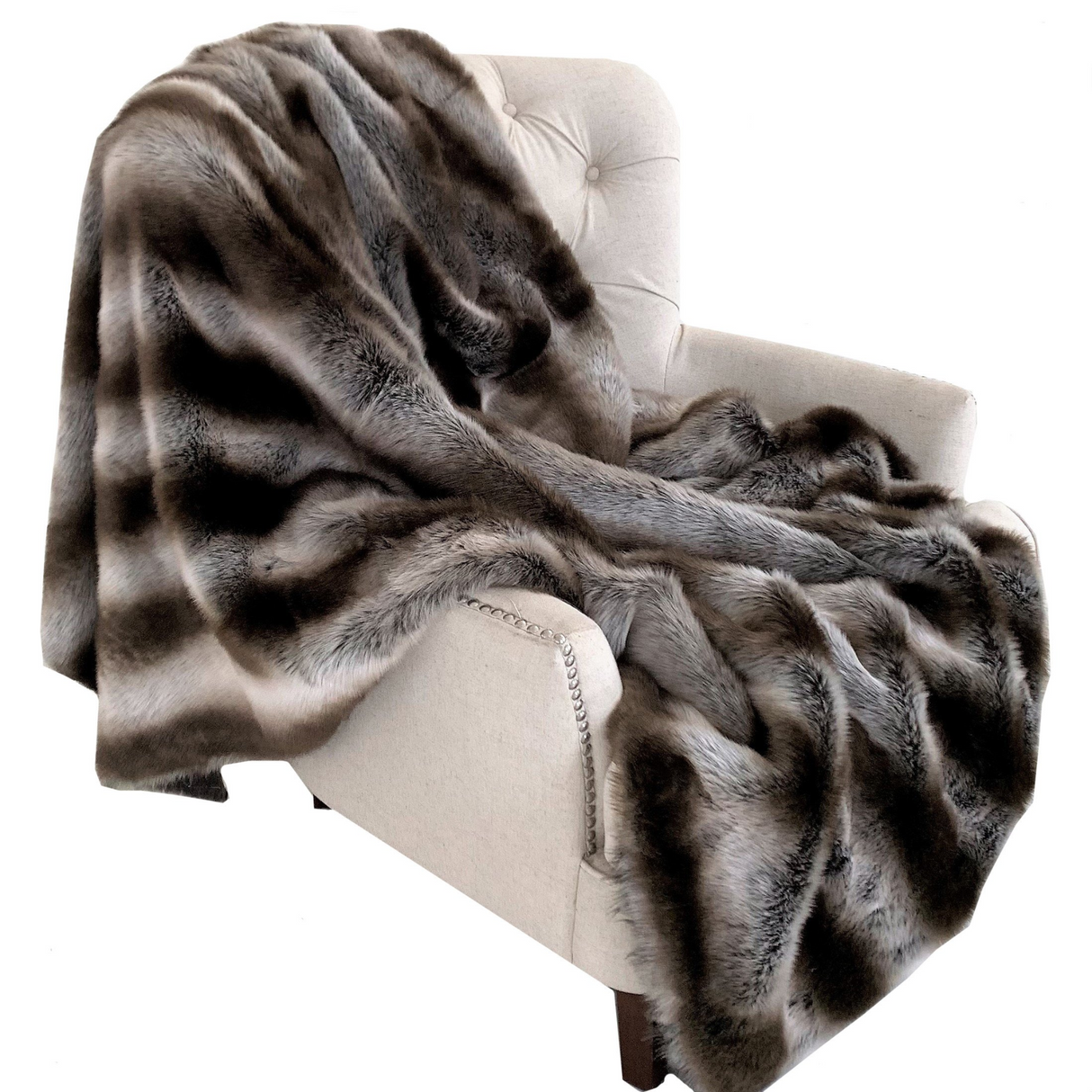 Fancy Gray Silver Chinchilla Faux Fur Handmade Luxury Throw