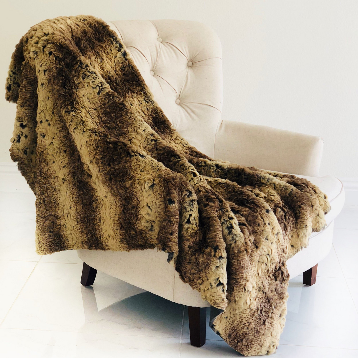 Beige and Brown Chinchilla Faux Fur Luxury Throw