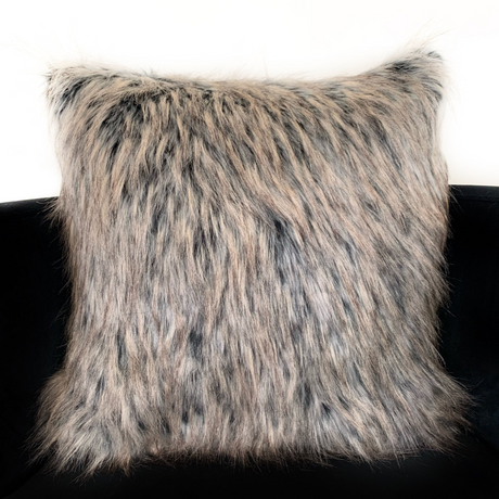 Plutus Gray Foxy Brown Gray Animal Faux Fur Luxury Throw Pillow