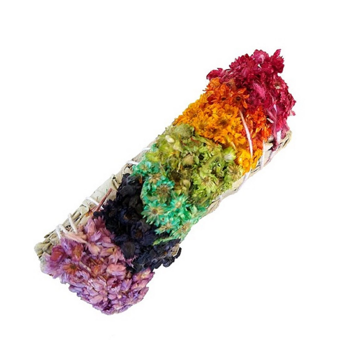 White sage smudge stick with 7 Chakra flower Sage Bundle - 4"