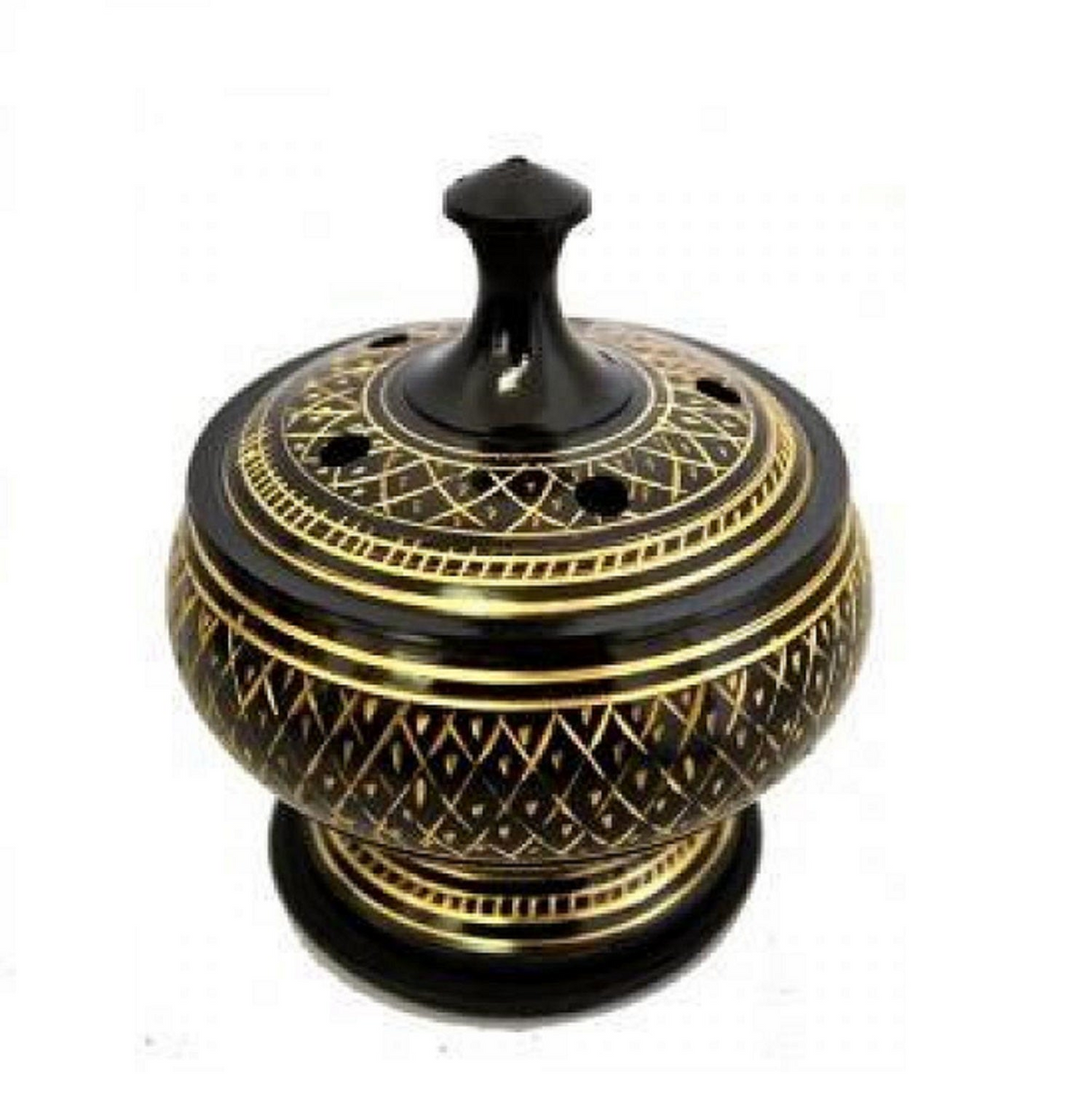 Black Carved Brass Burner with Lid