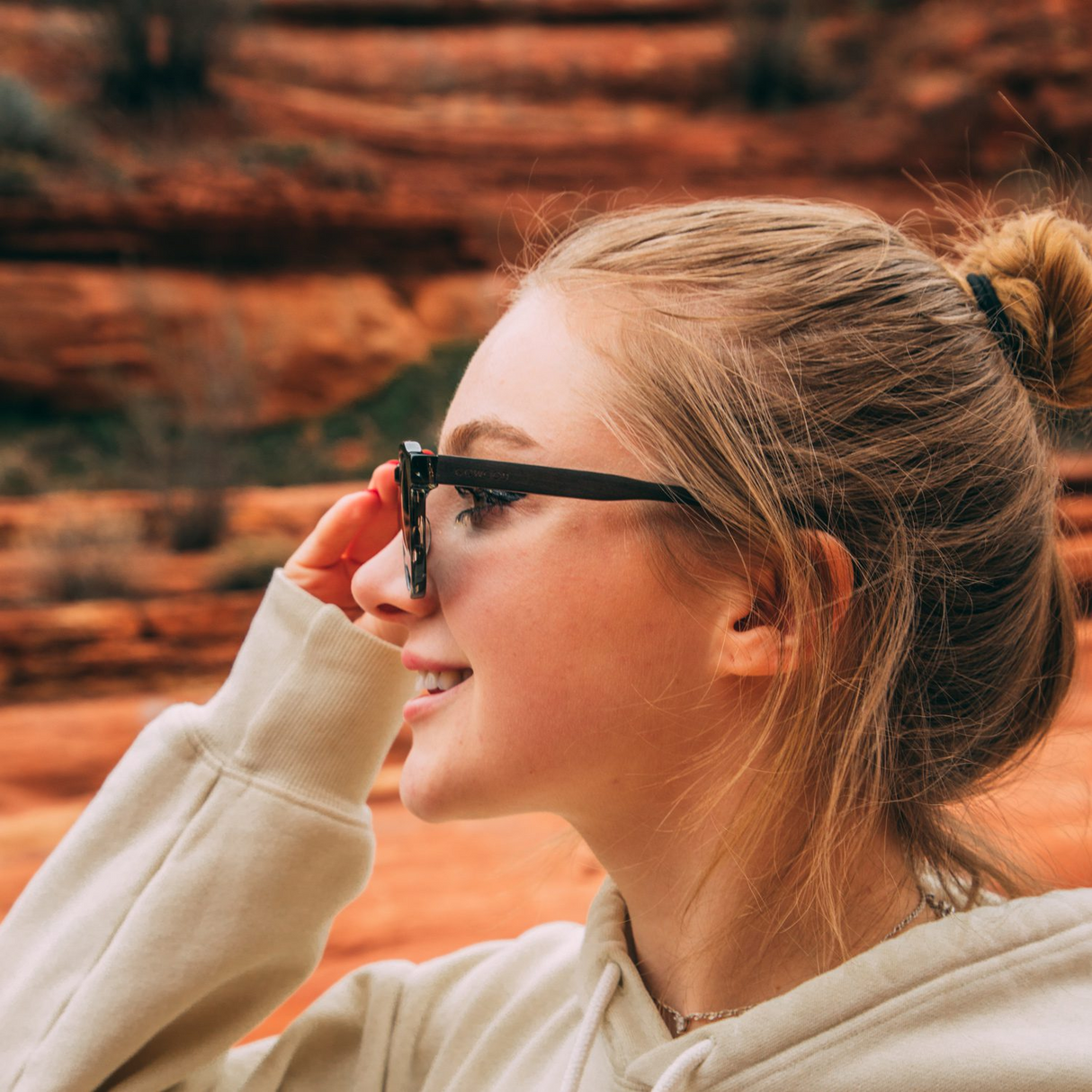 Ebony wood panto sunglasses with smog frame and black polarized lenses