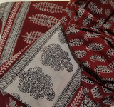 Handprinted floral Vine cotton tablecloth in red and black