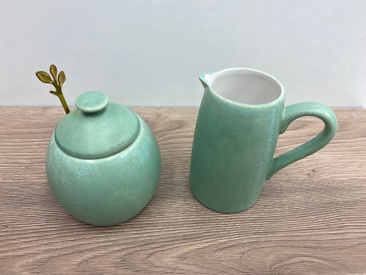 Sugar Bowl and Milk Jug Set Cornish Copper Glaze