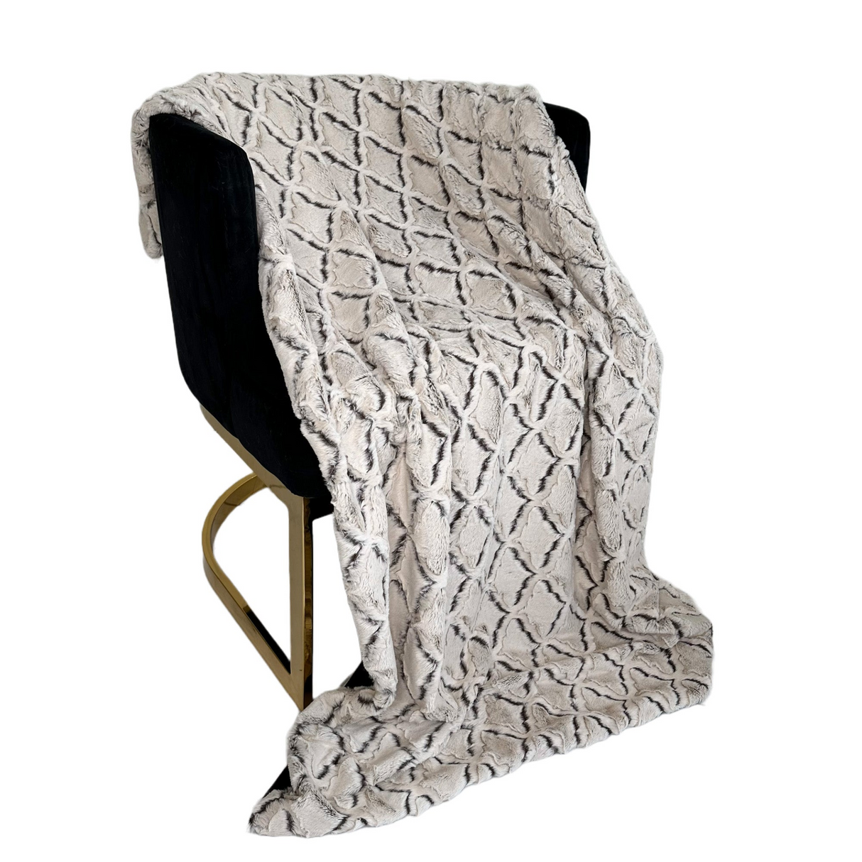 Plutus Brown Beige Diamond Faux Fur Luxury Throw Blanket