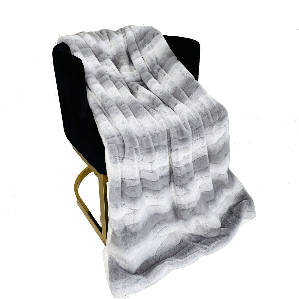 Plutus Gray Silver Furever Faux Fur Luxury Throw Blanket