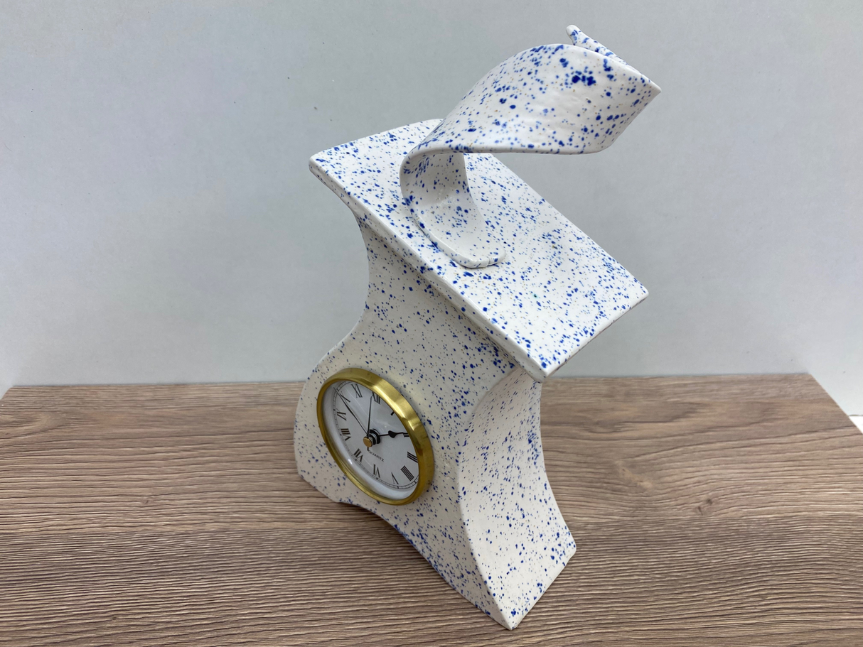 Ceramic Mantel Clock - Light Blue Speckled