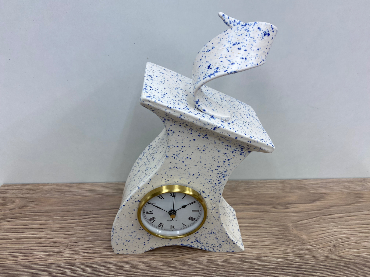 Ceramic Mantel Clock - Light Blue Speckled