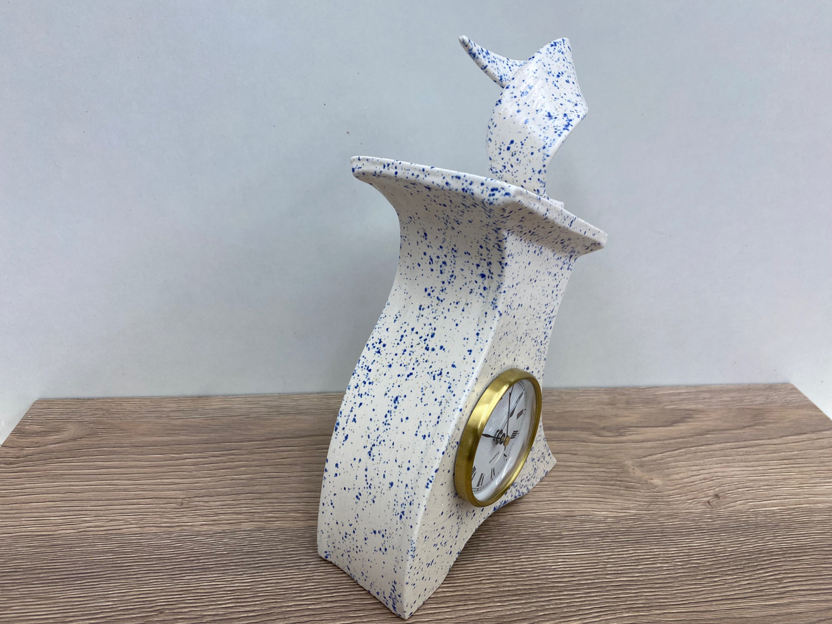 Ceramic Mantel Clock - Light Blue Speckled