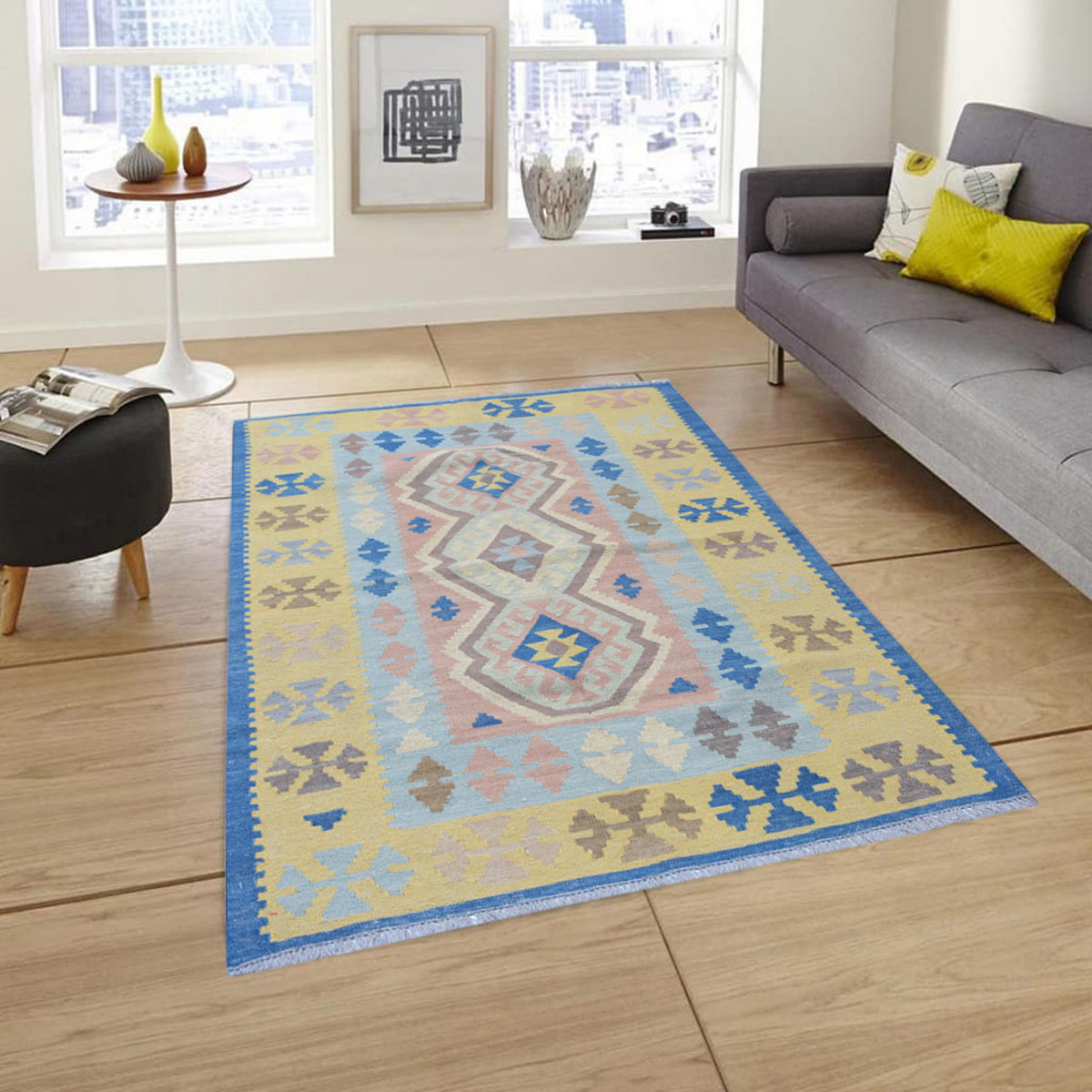 Modern Dusk Blue Kilim Rug