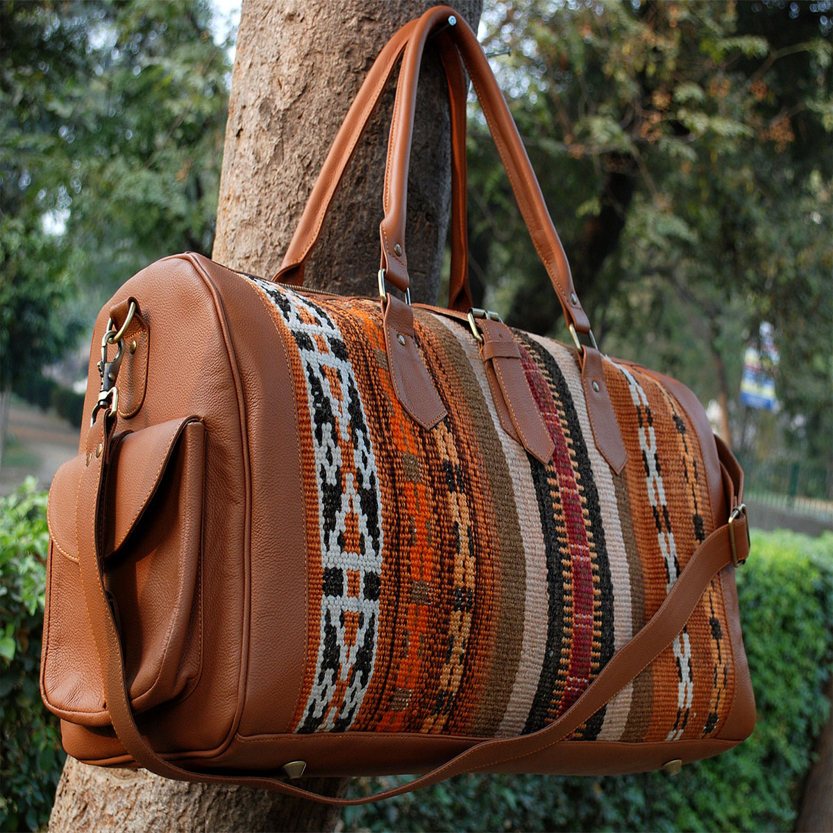 Kilim Leather Metallic Bronze  Duffle Bag