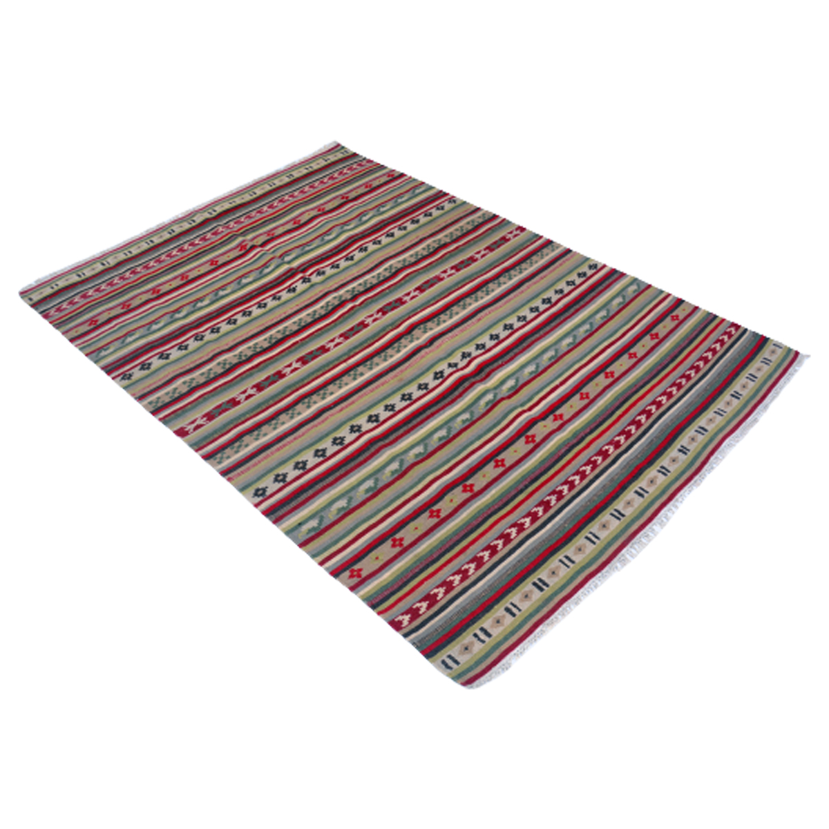 Vintage Natural Gray Striped Kilim Rug