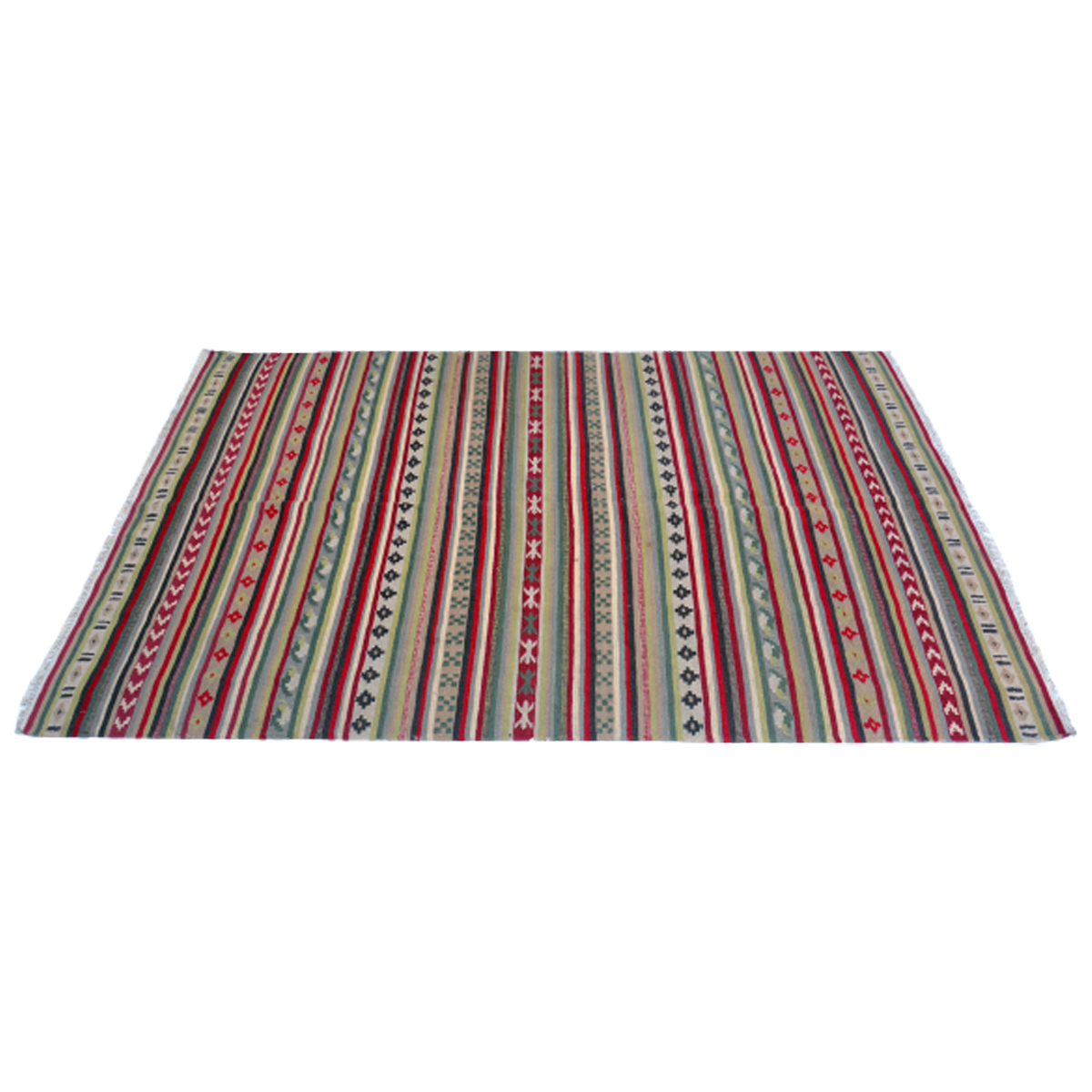 Vintage Natural Gray Striped Kilim Rug