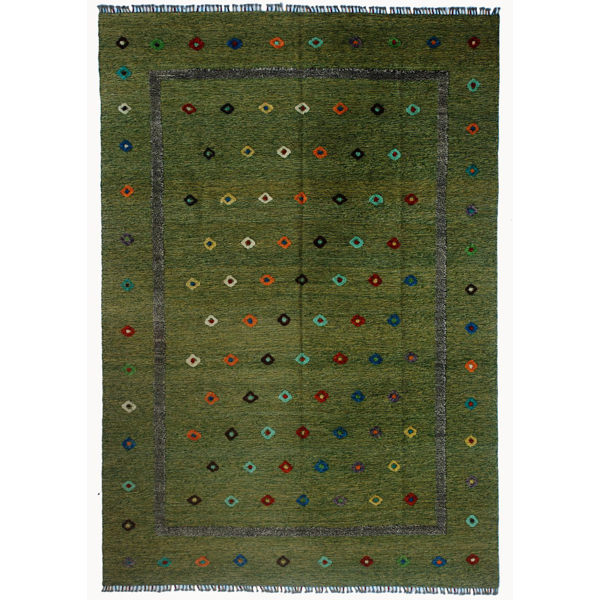 Soumak Thatch Green Kilim Rug