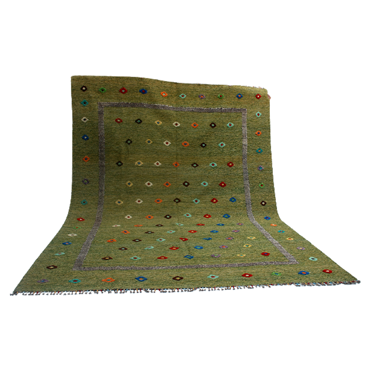 Soumak Thatch Green Kilim Rug