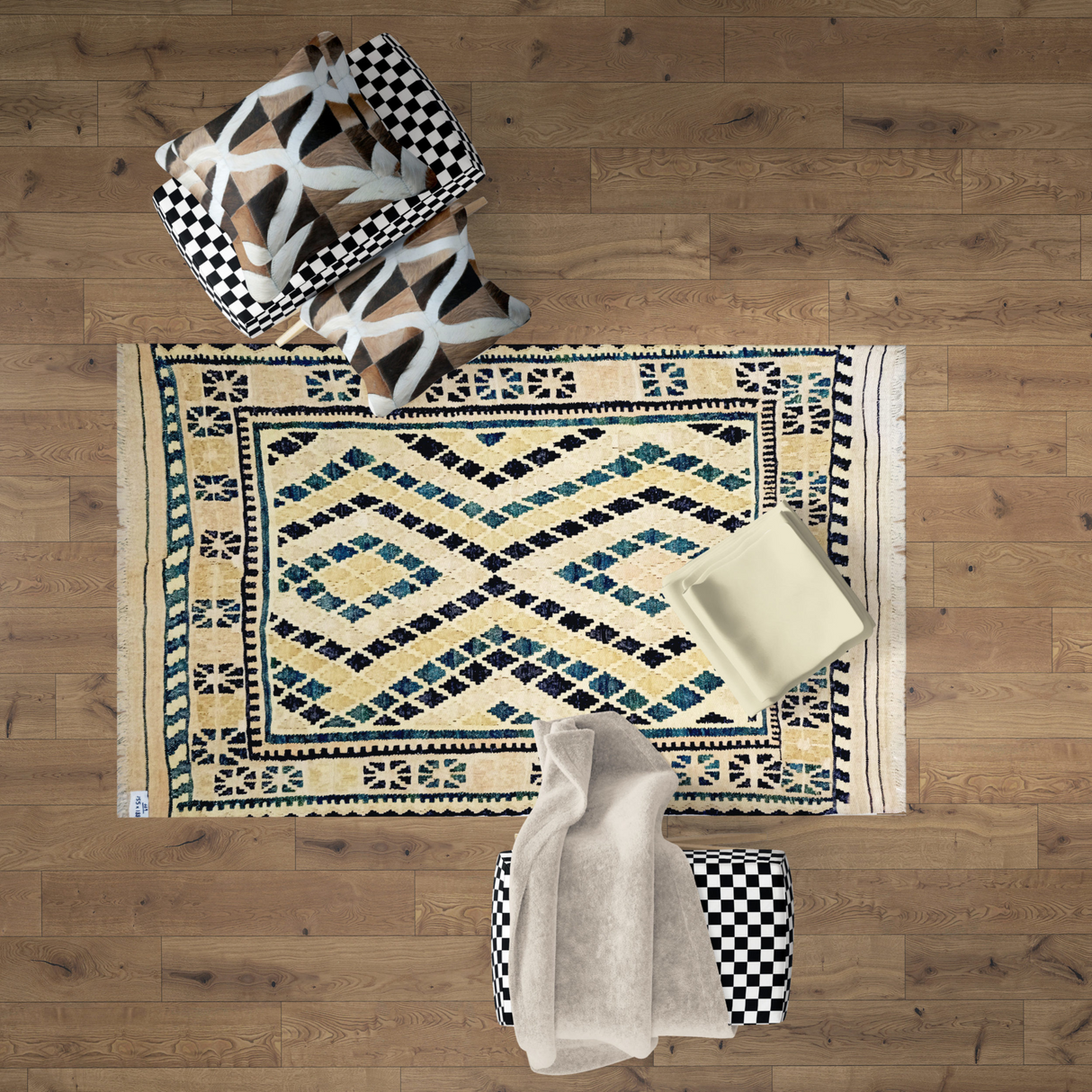 Handmade Woolen Raffia Kilim Rug