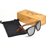 Classic walnut wood sunglasses with silver mirrored polarized lenses