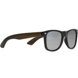 Ebony wood classic style sunglasses with silver mirrored polarized lenses