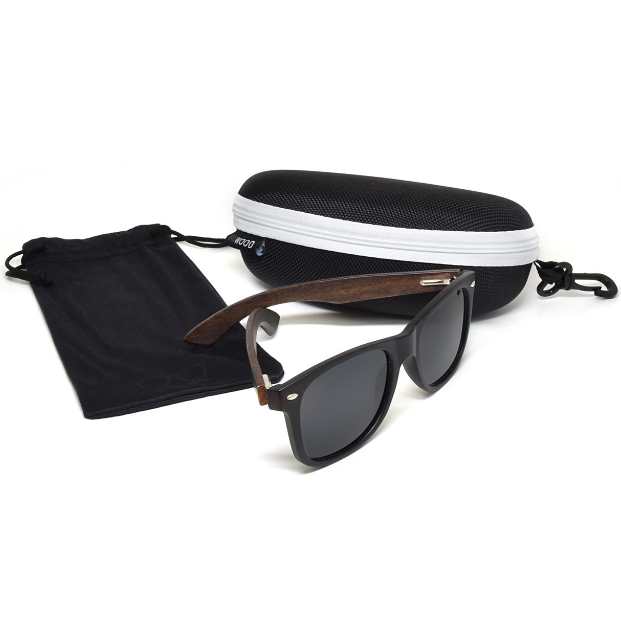 Ebony wood classic style sunglasses with black polarized lenses