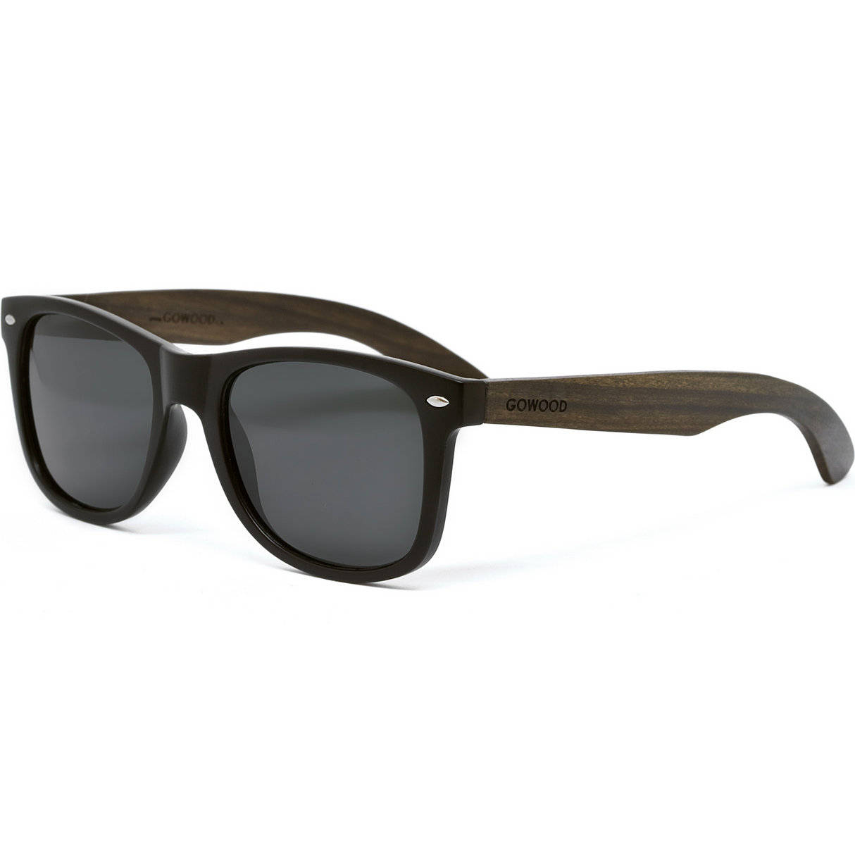 Ebony wood classic style sunglasses with black polarized lenses