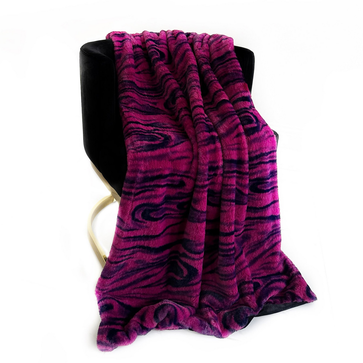 Plutus Fuchsia Black Galaxy Faux Fur Luxury Throw Blanket