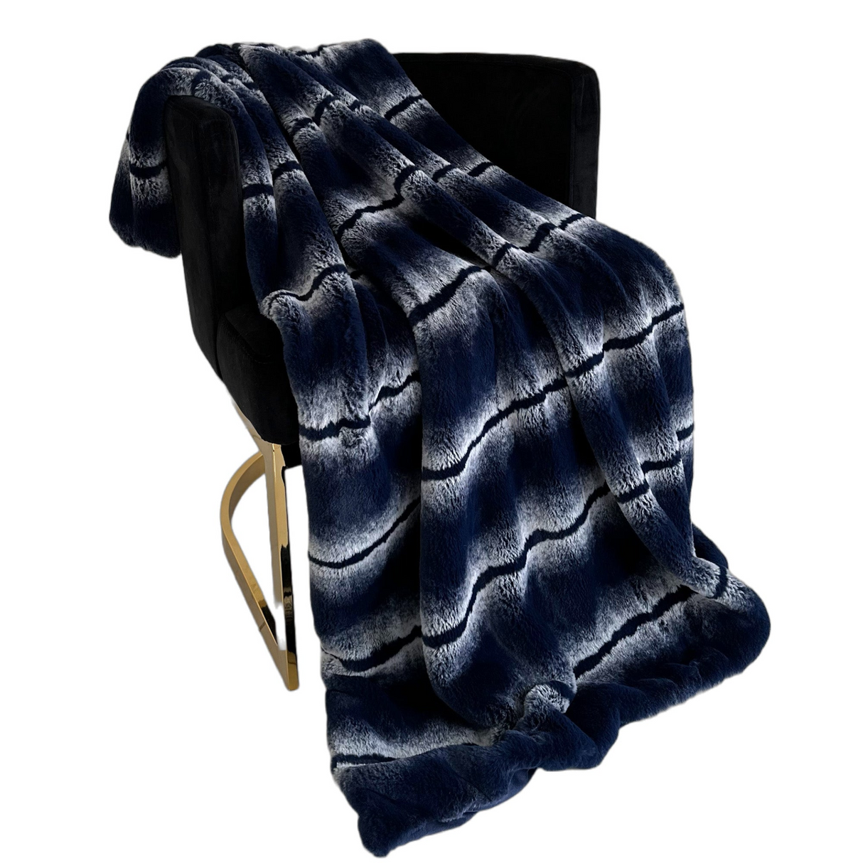 Plutus Navy Fluffy Fields Faux Fur Luxury Throw Blanket