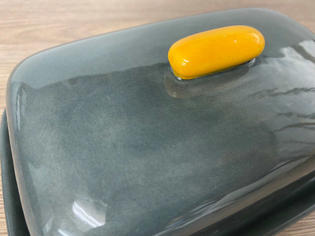 Butter Dish Grey with Yellow Handle