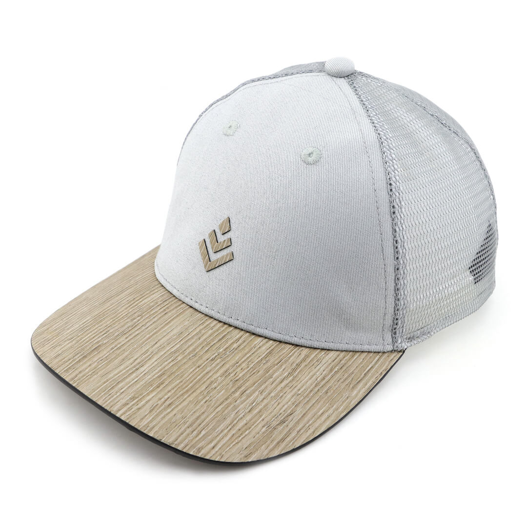 Curved brim baseball style caps made with a real wood brim