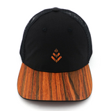 Curved brim baseball style caps made with a real wood brim