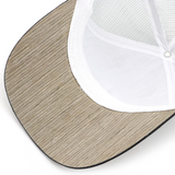 Curved brim baseball style mesh cap made with a real wood brim