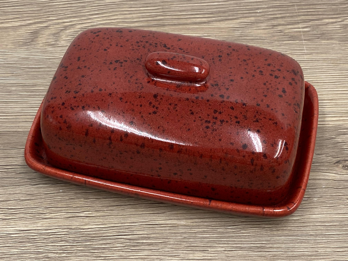 Butter Dish with Lid Speckled Red Glaze