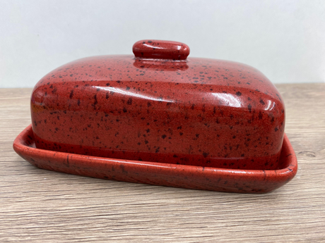 Butter Dish with Lid Speckled Red Glaze