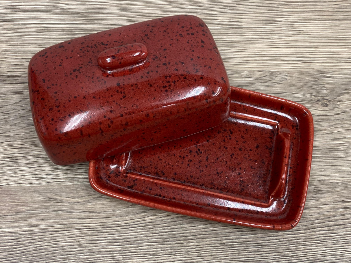 Butter Dish with Lid Speckled Red Glaze