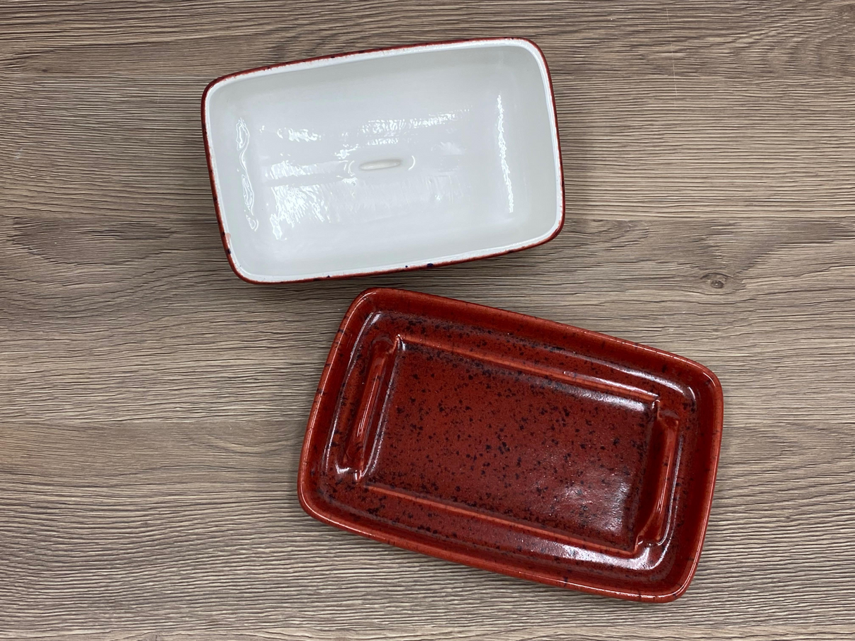 Butter Dish with Lid Speckled Red Glaze