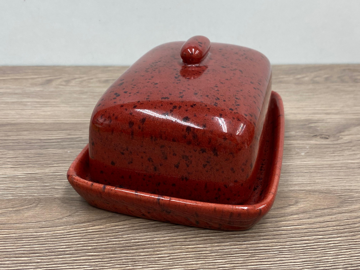 Butter Dish with Lid Speckled Red Glaze