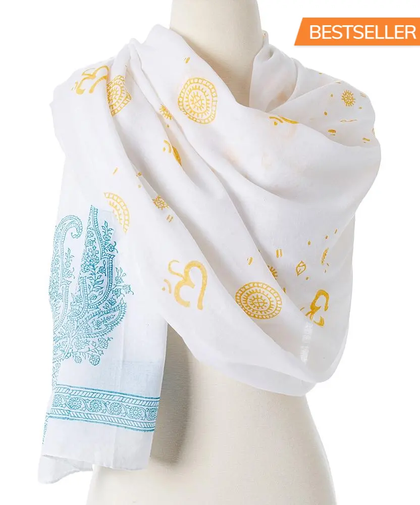 OM Shanti paisley design hand block printed cotton shawl