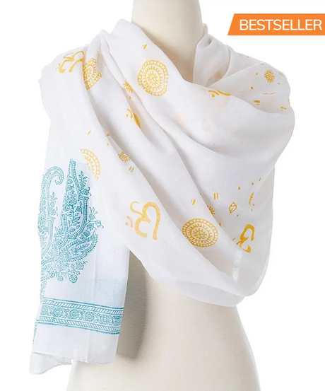 OM Shanti paisley design hand block printed cotton shawl