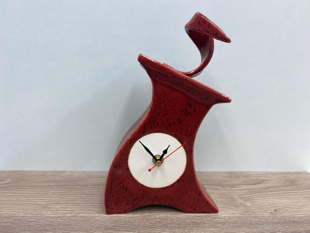 Ceramic Mantel Clock with Open Face - Speckled Red