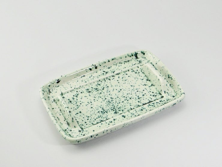 Butter Dish, Sugar Bowl and Toast Rack set Speckled Green