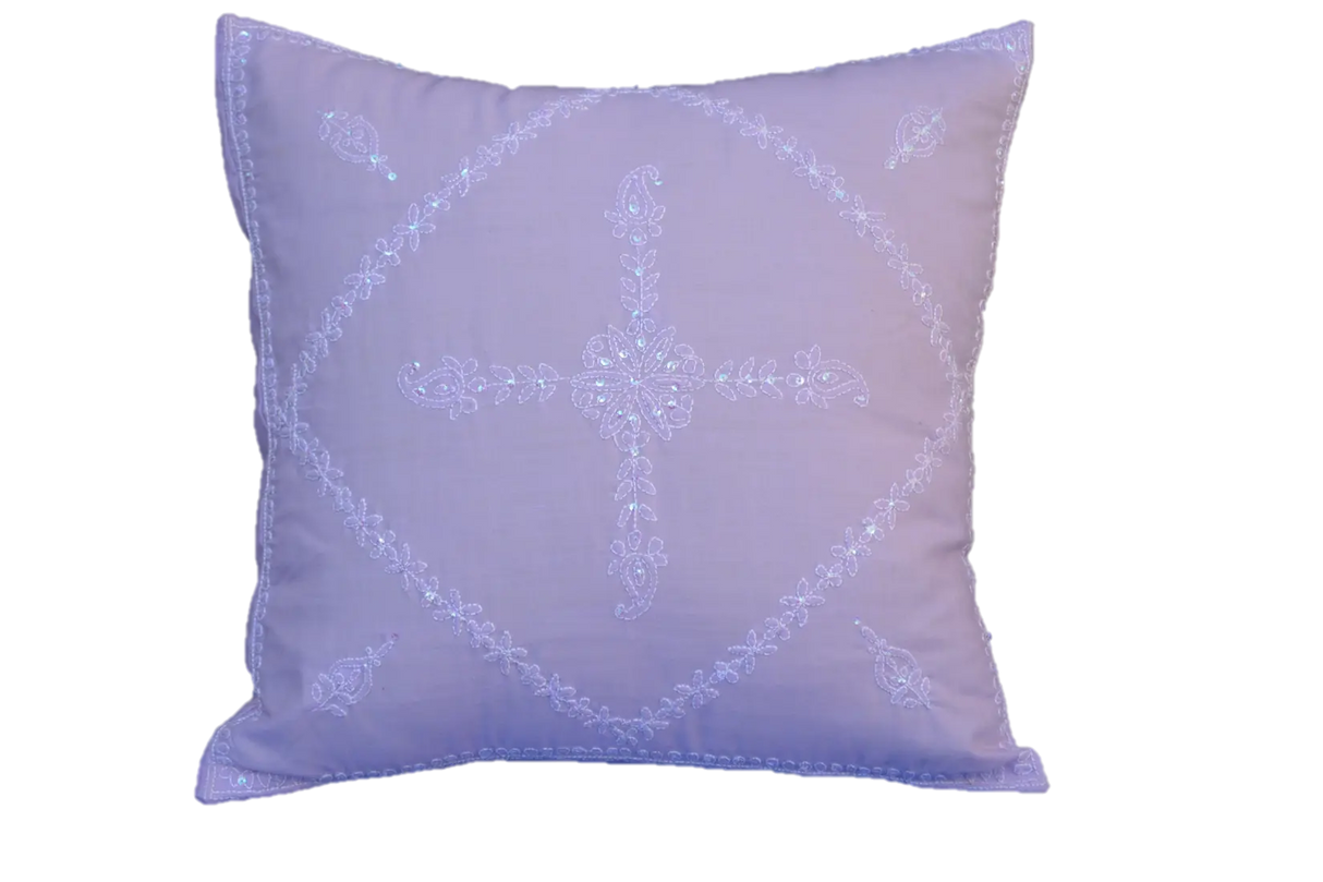 Hand Embroidered Sequins Decorative Lavender  throw Pillow