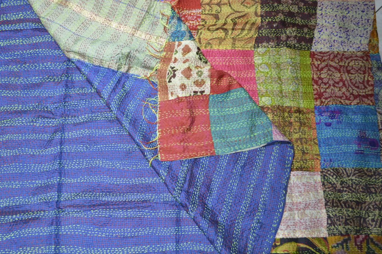 Hand Stitched Kantha  Silk  Vintage throw