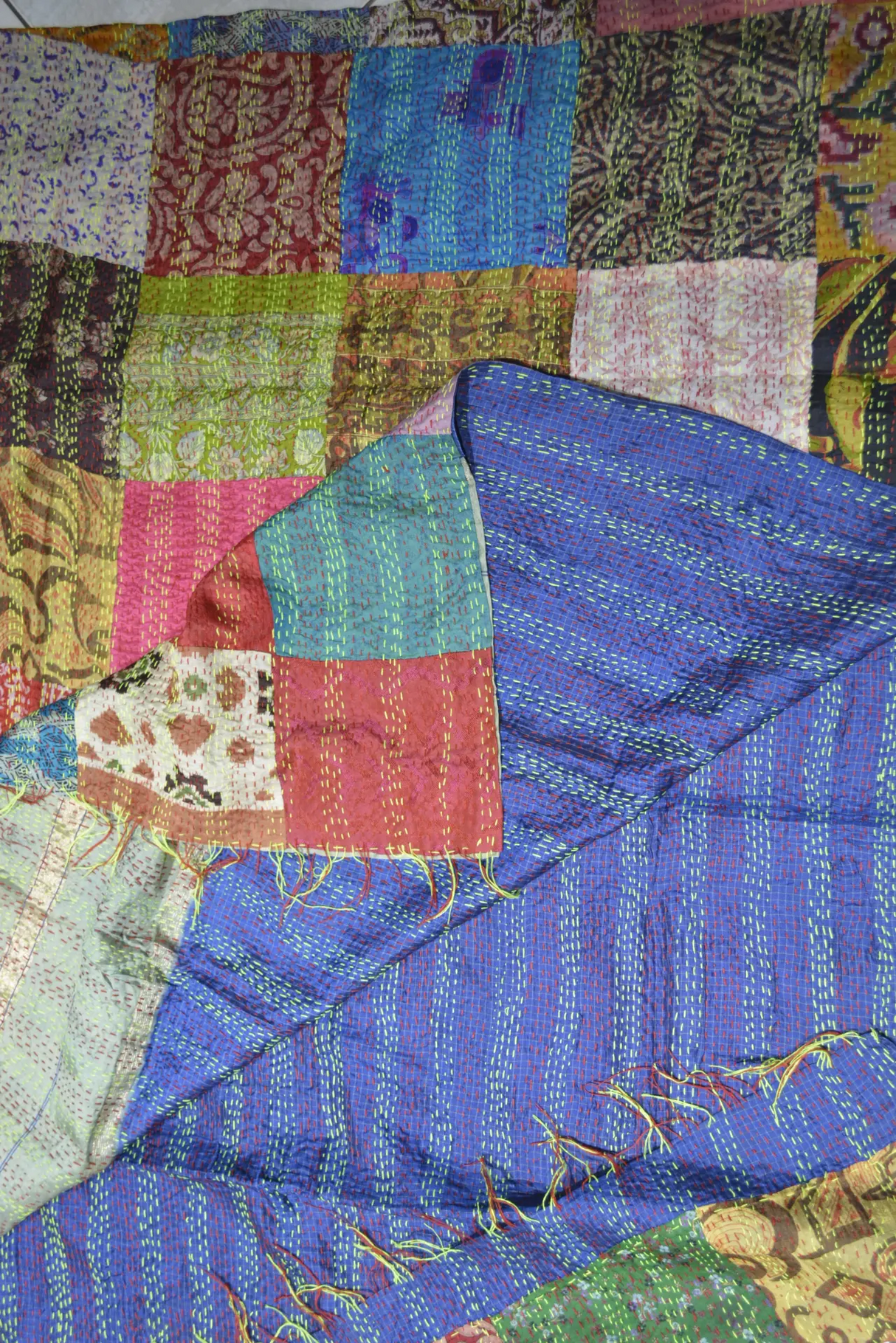 Hand Stitched Kantha  Silk  Vintage throw