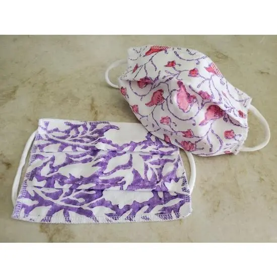 Boho hand block printed Face Masks - Pink and Purple