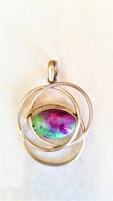 Hand wrapped Natural Ruby Zoisite Unique Silver Pendant