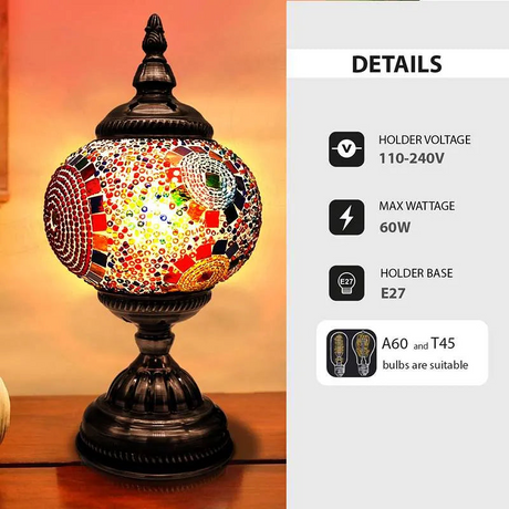 Turkish Moroccan Style Table Lamp Mosaic Glass Bedside Desk Table Lamp~4968