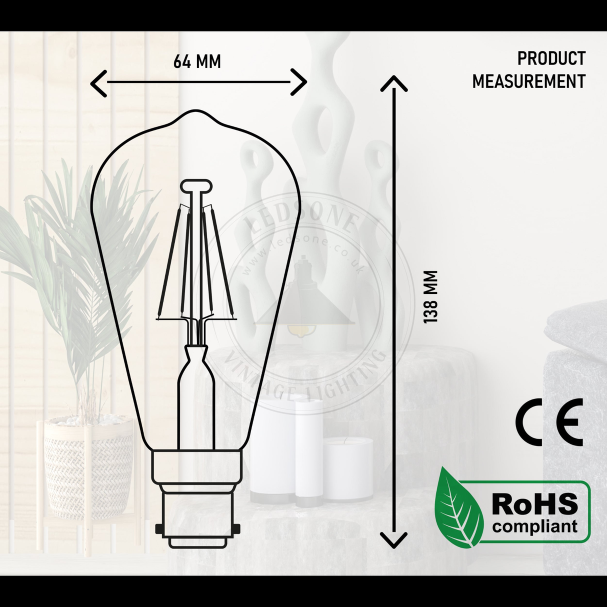 B22 Bayonet 4W Dimmable Classic Filament LED Edison Bulbs Light 3/5 Pack ~3874